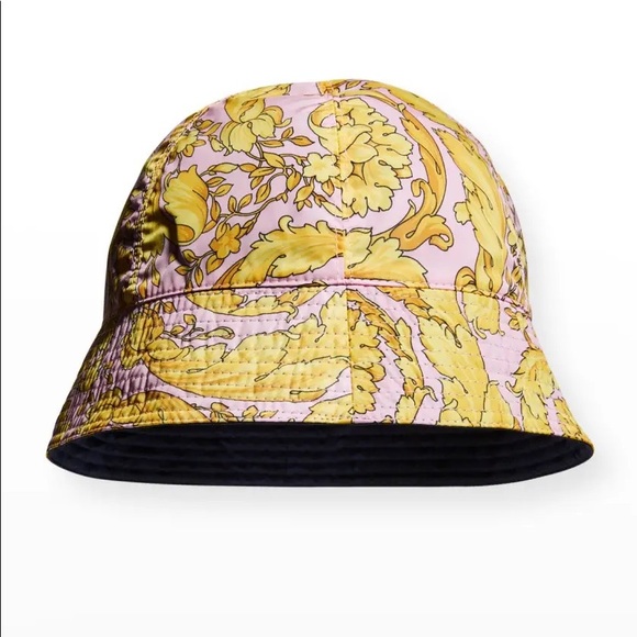NEW Versace Barocco Print Pink/Yellow Summer Bucket Hat - 57 - Picture 2 of 12